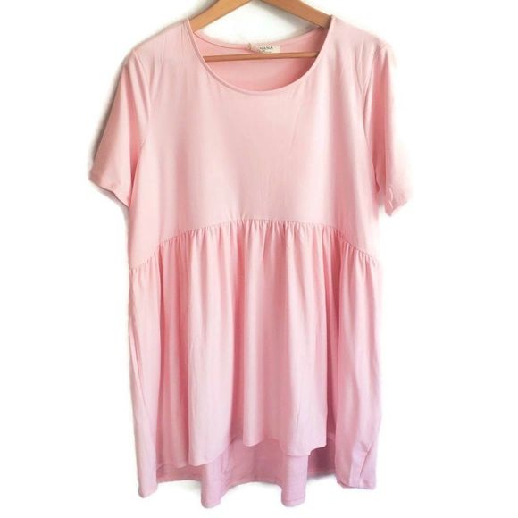 Zenana Top Plus Size Short Sleeve Flowy High Low Empire Waist Pink 1X 2X - Picture 2 of 4